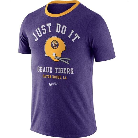 LSU Tigers Nike Football Helmet Purple Gold Shirt Just Do It Mens Large NEW - Picture 1 of 11
